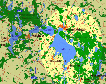 Karte der Region um die Müritz Karte der Region um die Müritz