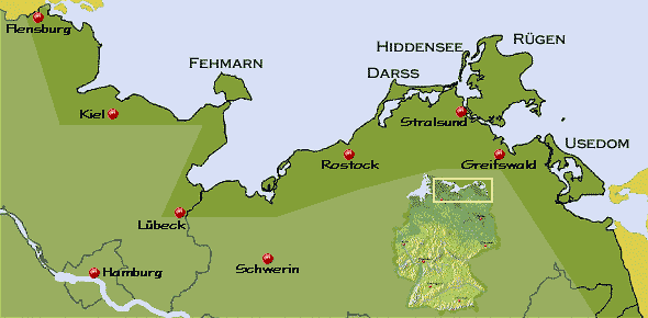 Karte Ostsee-Küste und Ostsee-Inseln Karte Ostsee-Küste und Ostsee-Inseln